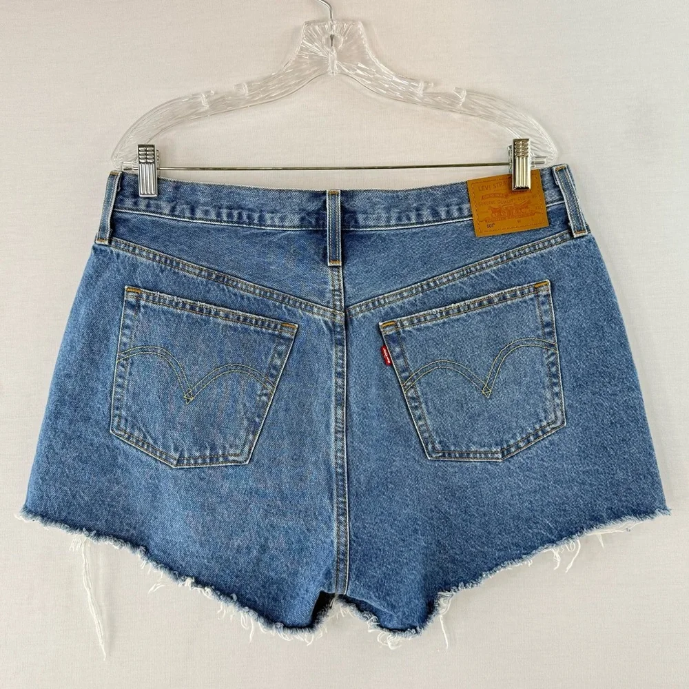 Levi's Premium 501 Blue High Rise Distressed Jean Short Cutoff Shorts NWOT